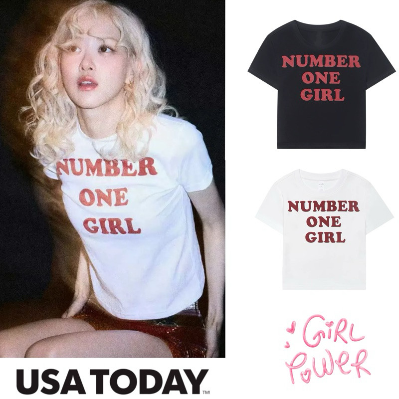 เสื้อครอป ลาย NUMBER ONE GIRL ROSE T-shirtเสื้อยืดสีขาวผู้หญิงY2Kเสื้อรัดรูปพิมพ์ลายตัวอังกฤษ เอวลอย