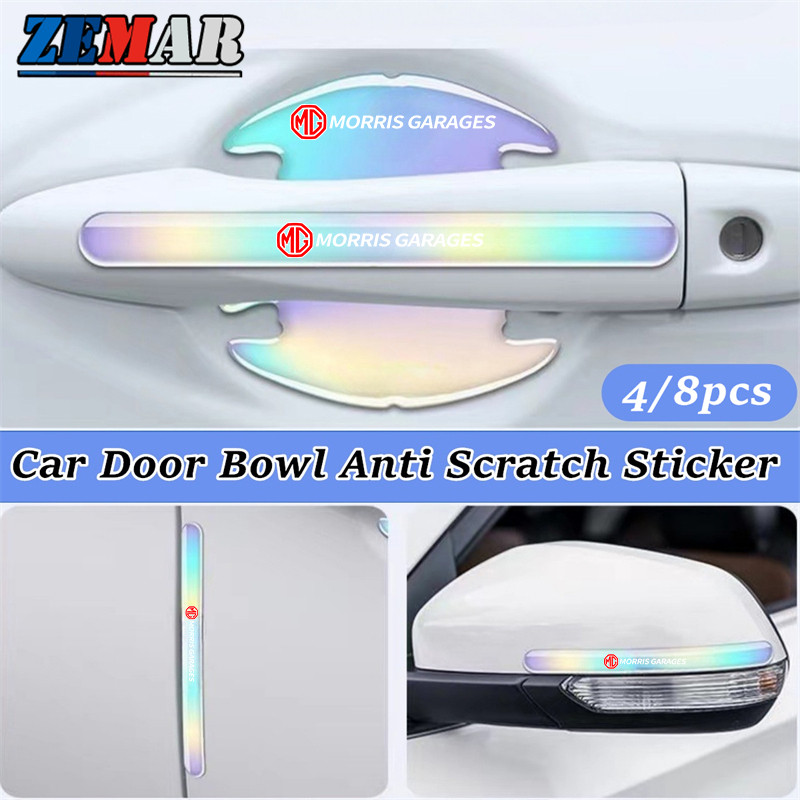 4/8 ชิ้น MG รถประตูชามสติกเกอร์ Anti Scratch สติกเกอร์เลเซอร์ที่มีสีสันรถประตูกระจกมองหลังป้องกันหนารุ่นสําหรับ HS ZS EP MG5 MG3 MG4 EV 3 4 5 6 VS HEV Extender