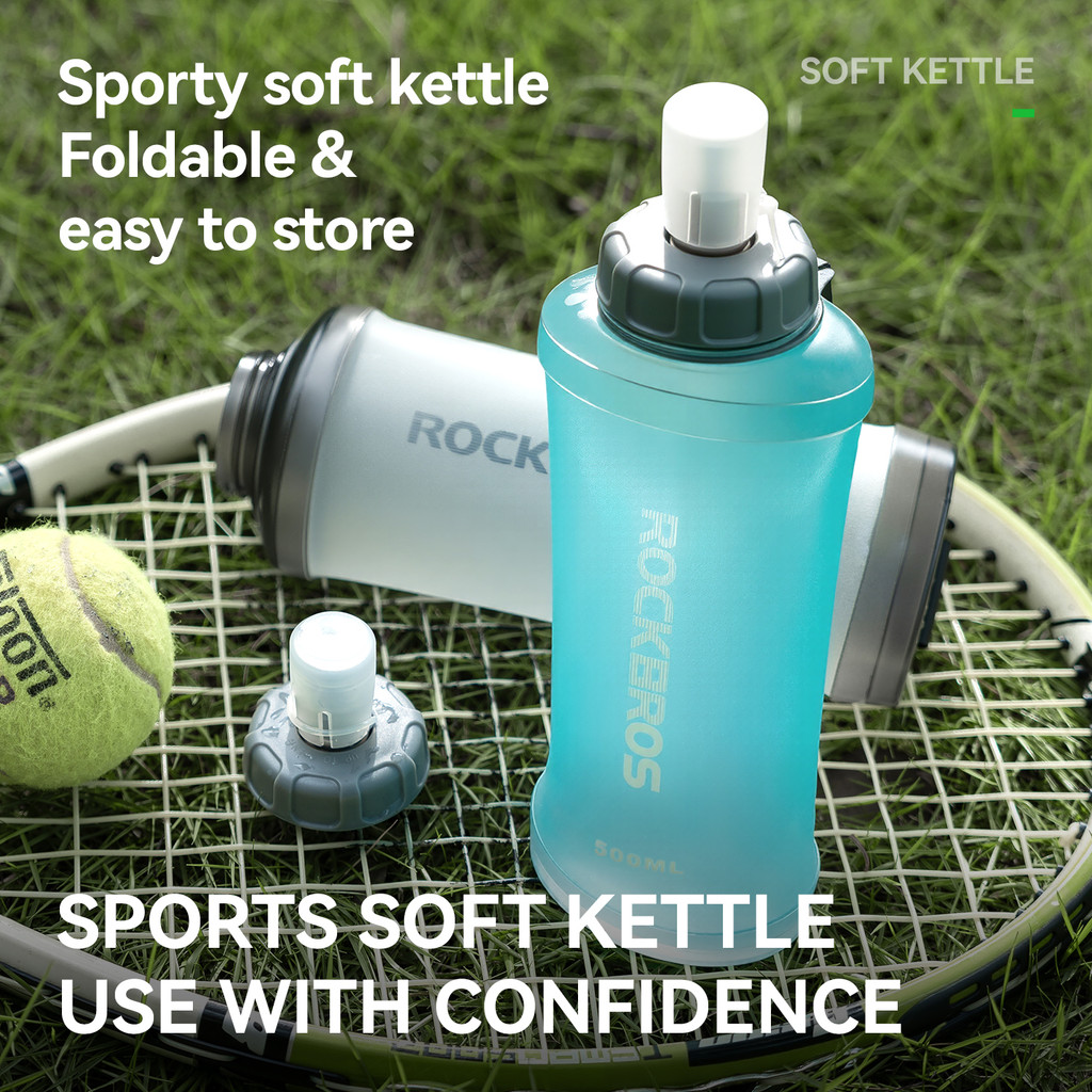 ROCKBROS 500มล ขวดน้ํานุ่มแบบพกพาซิลิโคนพับจักรยานถุงน้ํากีฬากลางแจ้งถุงน้ํา