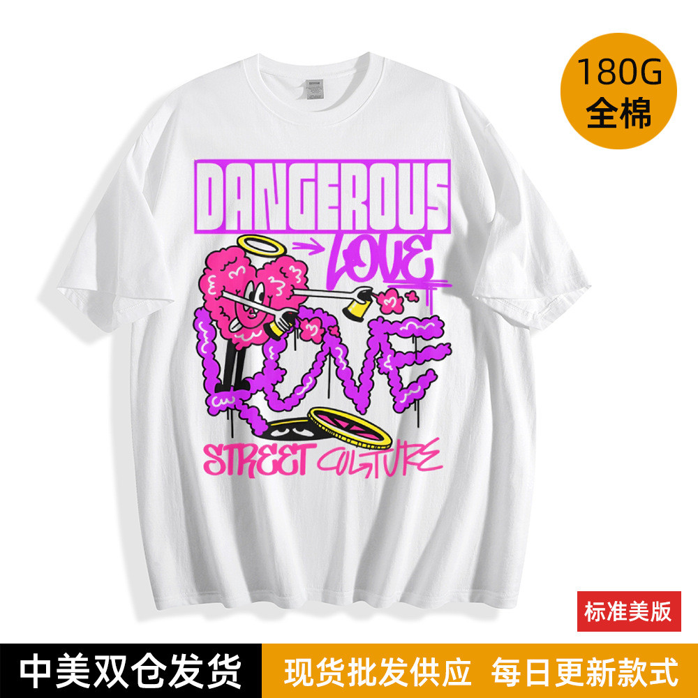 DANGEROUS ตลกตลกพิมพ์เสื้อยืดผู้หญิงผ้าฝ้ายแท้หลวมรอบคอแขนสั้น 1LOI