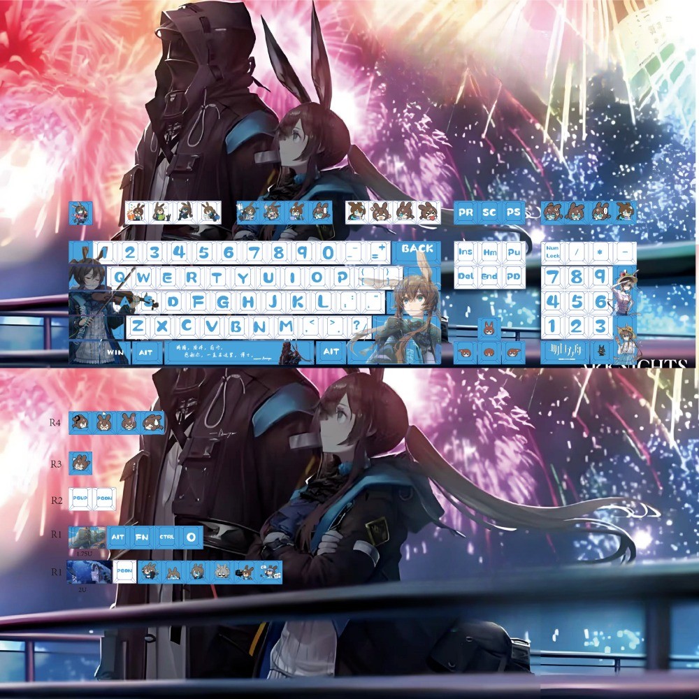 Amiya Keycaps 128 คีย์โปรไฟล์เชอร์รี่ PBT Dye Sublimation Wooting60 MAD60 Aula F75 Keycaps Cool Crea