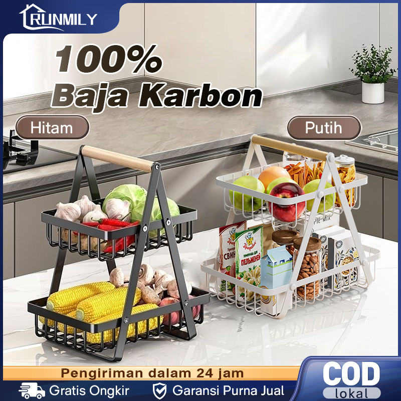 100% ตะกร้าเหล็กห้องครัวชั้นวางผลไม้เหล็กสามเหลี่ยมผลไม้และผักตะกร้าหัวหอมชั้นวาง 2nd ชั้นหรูหราตะกร