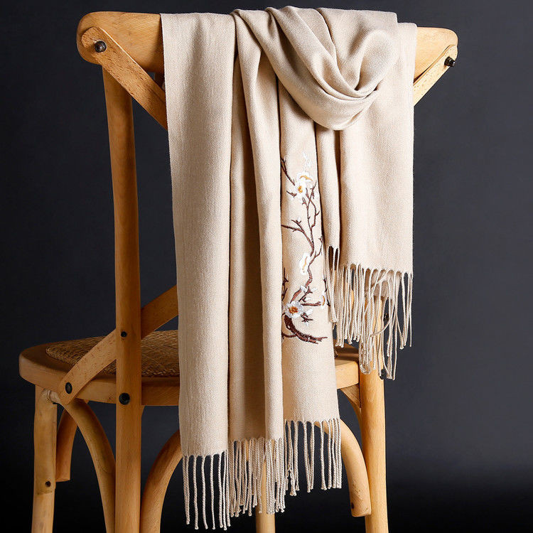 Fgf [1444 คนสรรเสริญ] ผ้าพันคอปักผ้าคลุมไหล่หญิงใช้คู่แม่ฤดูหนาวหนาสไตล์ชาติพันธุ์เลียนแบบแคชเมียร์ป