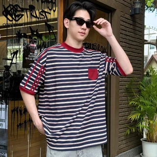 CAZAMAN เสื้อยืด OVERSIZE เสื้อยืดโอเวอร์ไซส์ เสื้อยืดแขนสั้น ผ้าฝ้ายแท้ เสื้อลาย ใส่สบาย ไม่ร้อน C25671