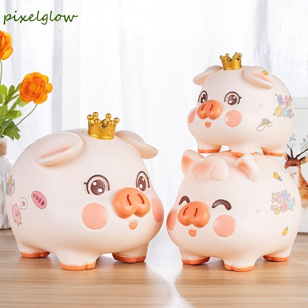 พิกเซลโกลว กระปุกออมสินหมู,เคลือบการ์ตูนสัตว์ประหยัดโถ,สร้างสรรค์ความจุสูงป้องกันการตกขวดประหยัดเครื่องประดับห้องนั่งเล่น