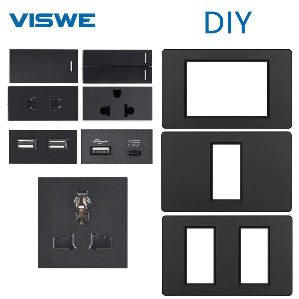 VISWE โมดูลซ็อกเกตสวิตช์ DIY สีดำ กรอบแผงสามารถแยกซื้อ มีการแข่งขันและผสมฟรี