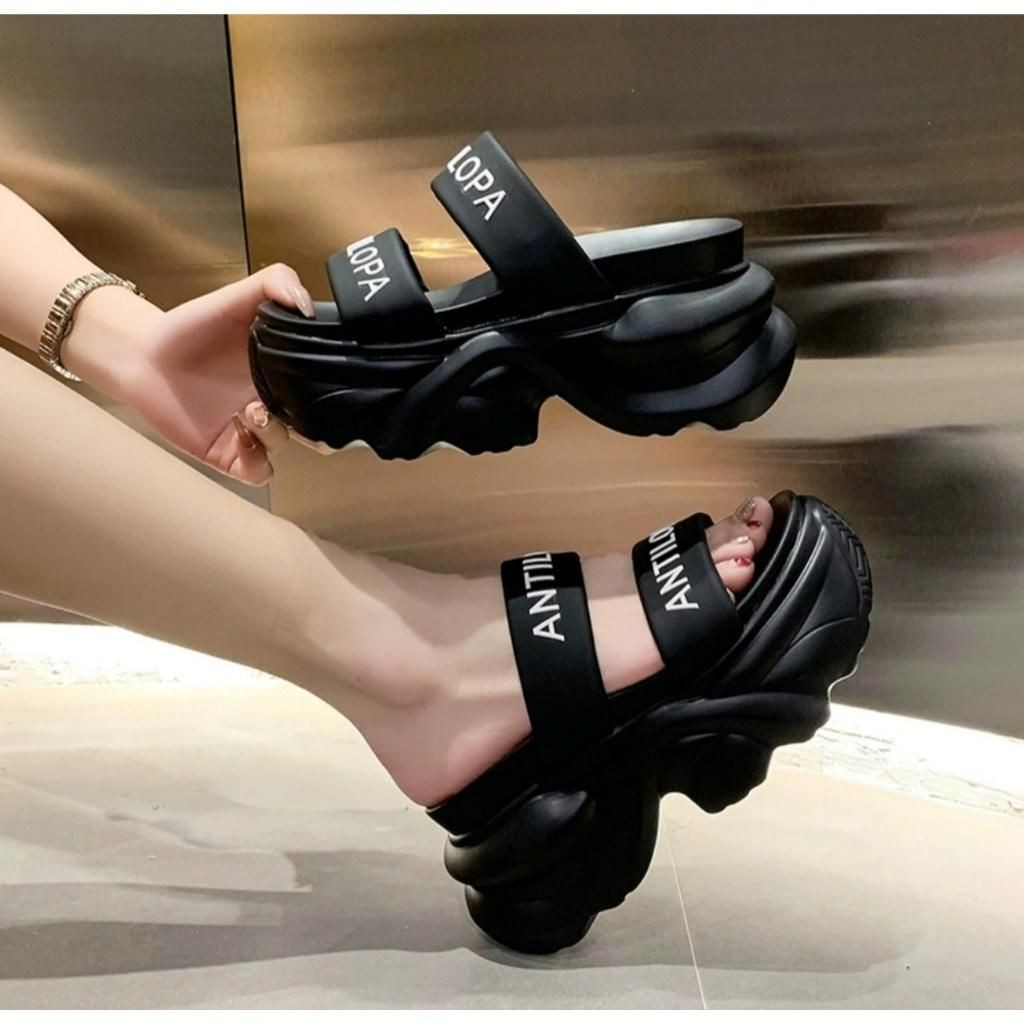 BM SLIPPERS 2 STRAPS PRINTED WITH LETTERS 9CM คุณภาพสูง TYPE I.