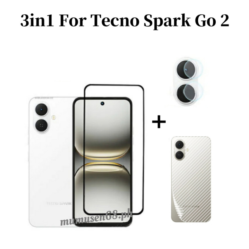 3in1 Tecno Spark Go 2 ฟิล์มกระจกนิรภัยสําหรับ Tecno Spark Go1 GO 1S กระจกนิรภัยป้องกันหน้าจอกระจกและ