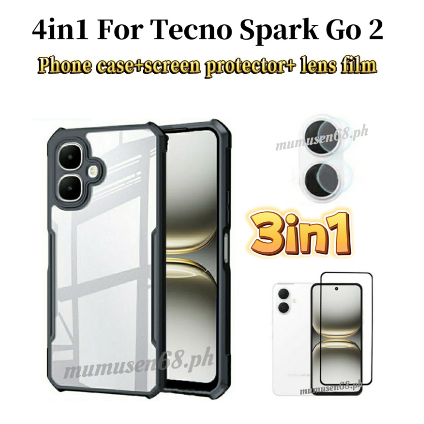 3in1 Tecno Spark Go2 เคสโทรศัพท์กันกระแทกสําหรับ Tecno Spark Go 1 Spark Go2025 กระจกนิรภัยและฟิล์มเล