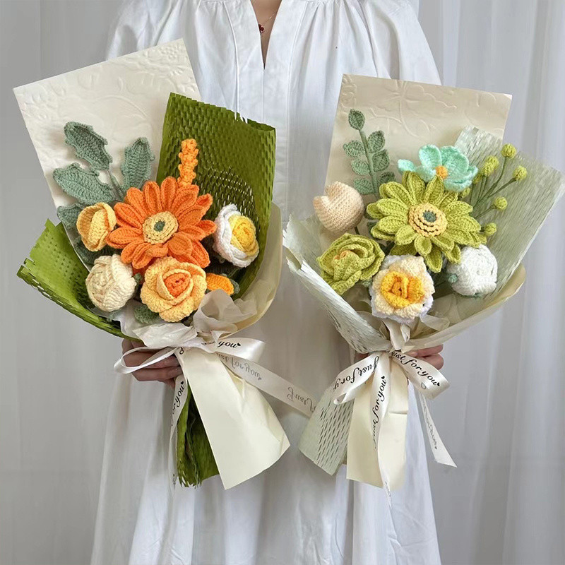 Bouquet DIY Kit Artificial Flowers diy Handmade Eternal Dried Flower Yarn Knitting Gift for Girlfrie