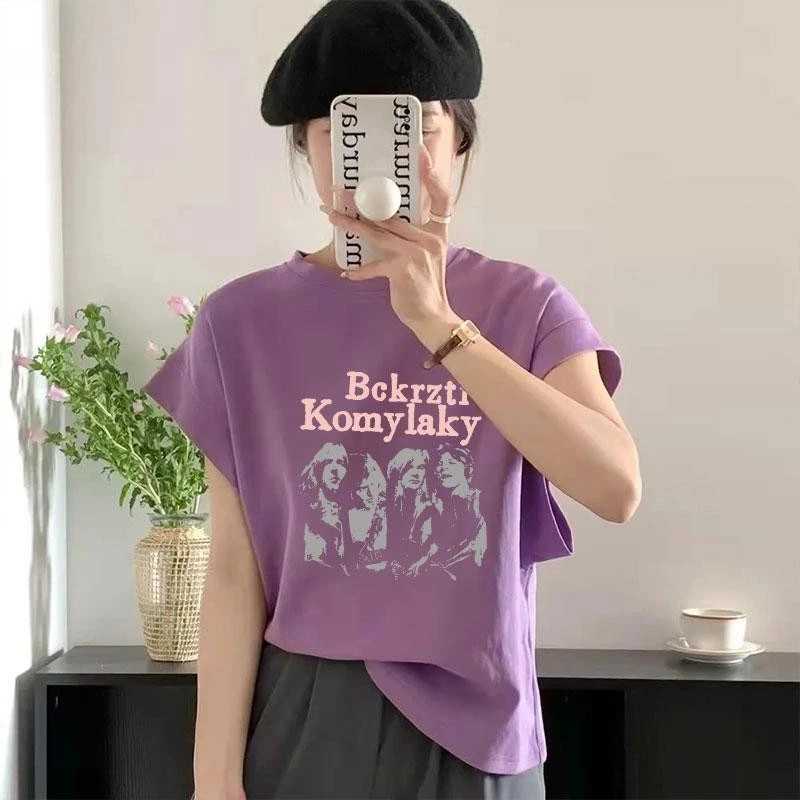 เสื้อเชิ้ตทรงหลวมลำลองแขนกุดสไตล์เกาหลี เสื้อผ้าแฟชั่นไซส์ใหญ่สำหรับสาวอวบ เสื้อยืดผู้หญิงสวยๆ สุดฮิต ลายสกรีนพิมพ์ thumbnail 3