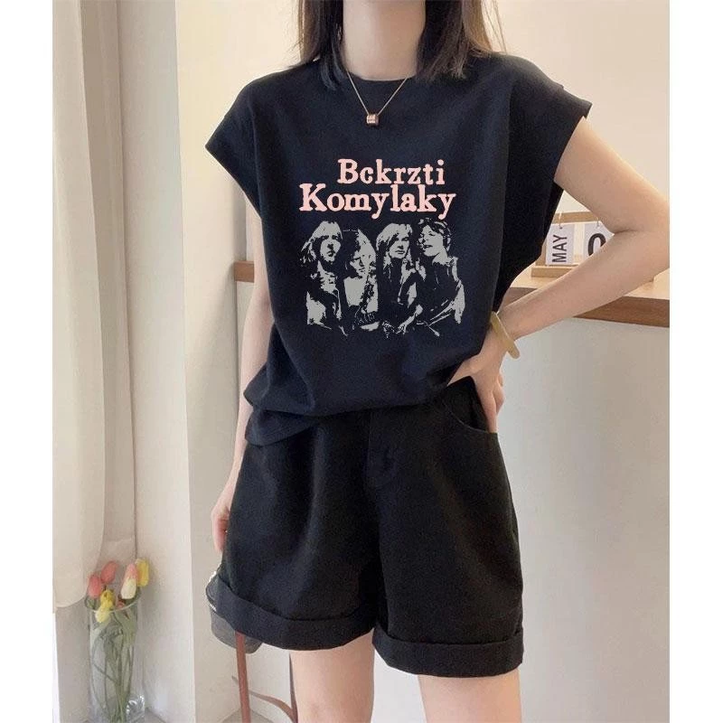 เสื้อเชิ้ตทรงหลวมลำลองแขนกุดสไตล์เกาหลี เสื้อผ้าแฟชั่นไซส์ใหญ่สำหรับสาวอวบ เสื้อยืดผู้หญิงสวยๆ สุดฮิต ลายสกรีนพิมพ์ thumbnail 9
