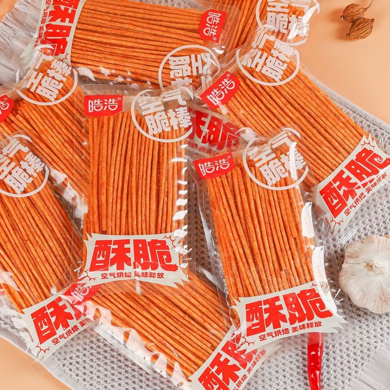 皓浩空气脆片脆棒酥脆辣条儿时童年休闲辣片辣棒零食小吃Haohao Air Crispy Crispy Stick Crispy Spicy Strips for Children20250722