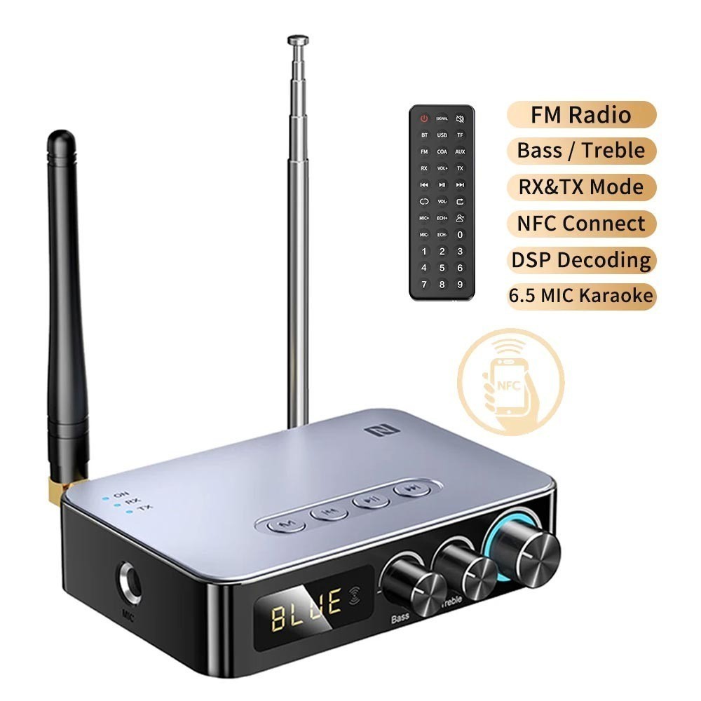 M9Pro ตัวรับสัญญาณเสียงบลูทูธเครื่องส่งสัญญาณ DSP อะแดปเตอร์ไร้สาย NFC/AUX/RCA/USB U-Disk/TF/6.5 ไมค์คาราโอเกะ/Coaxial