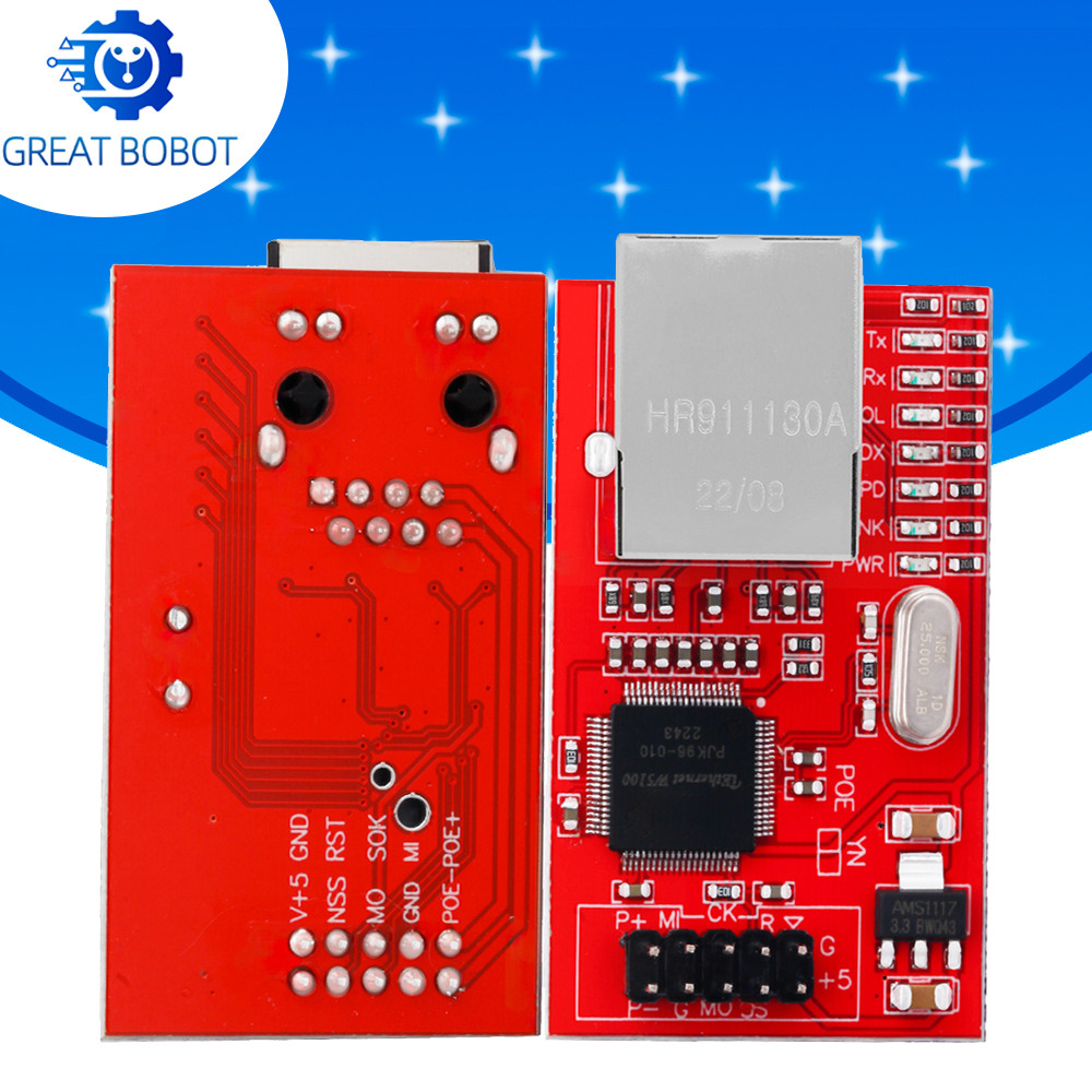 W5100 R3 โล่อีเธอร์เน็ต - 3.3V/5V โมดูลเครือข่าย LAN แรงดันต่ําสําหรับ Arduino Mega 2560