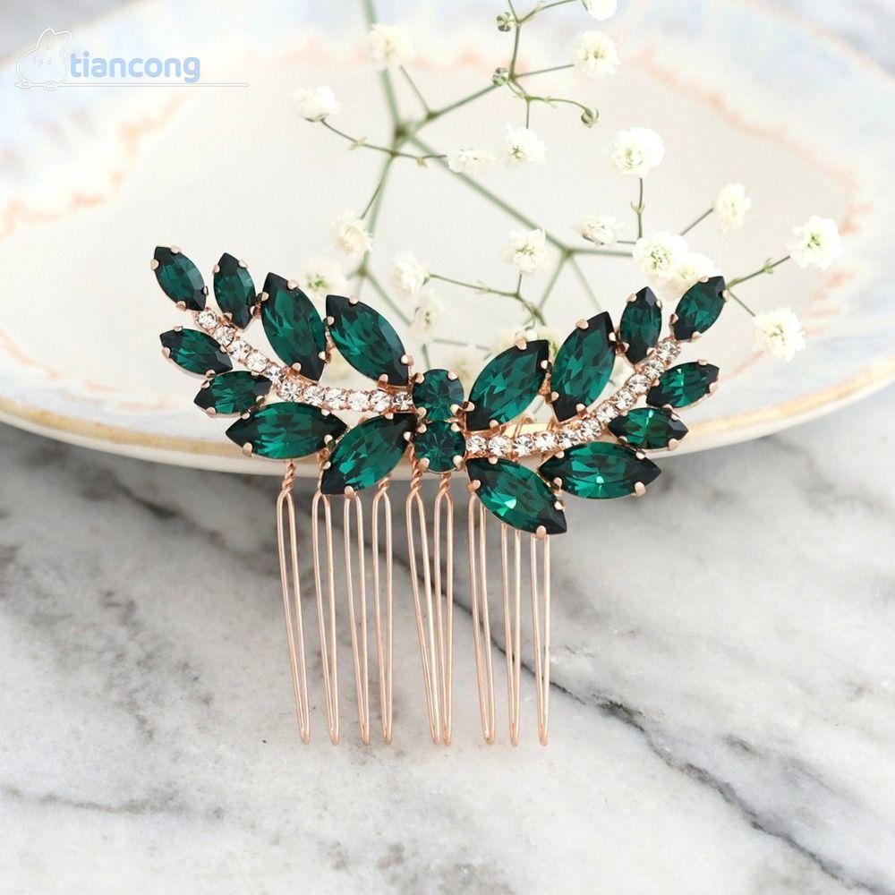 TIANCONG Flower Leaf Headbands เครื่องประดับผมที่สวยงามคริสตัล Tiara คลิปเจ้าสาว
