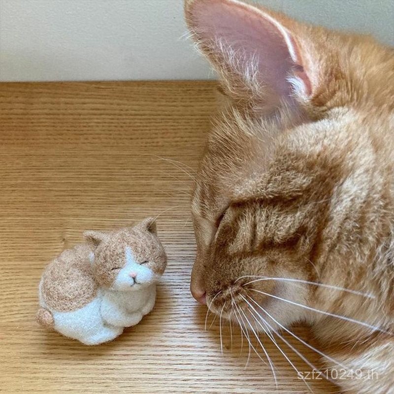 ^ Cat Sleeping Wool Felt Bowl J แพคเกจวัสดุสีเหลืองของขวัญวันเกิด Handmade เข็มกลัด DIY Poke เพลง YG