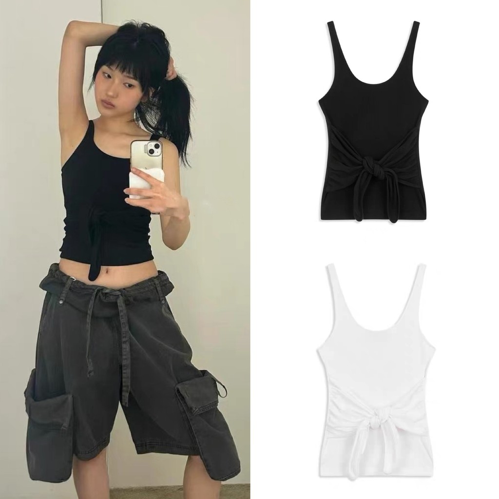 ✨✨พร้อมส่ง🎁🎁แบรนด์เกาหลี Open YY ผูกสายเอี๊ยมเสื้อกั๊กผู้หญิง