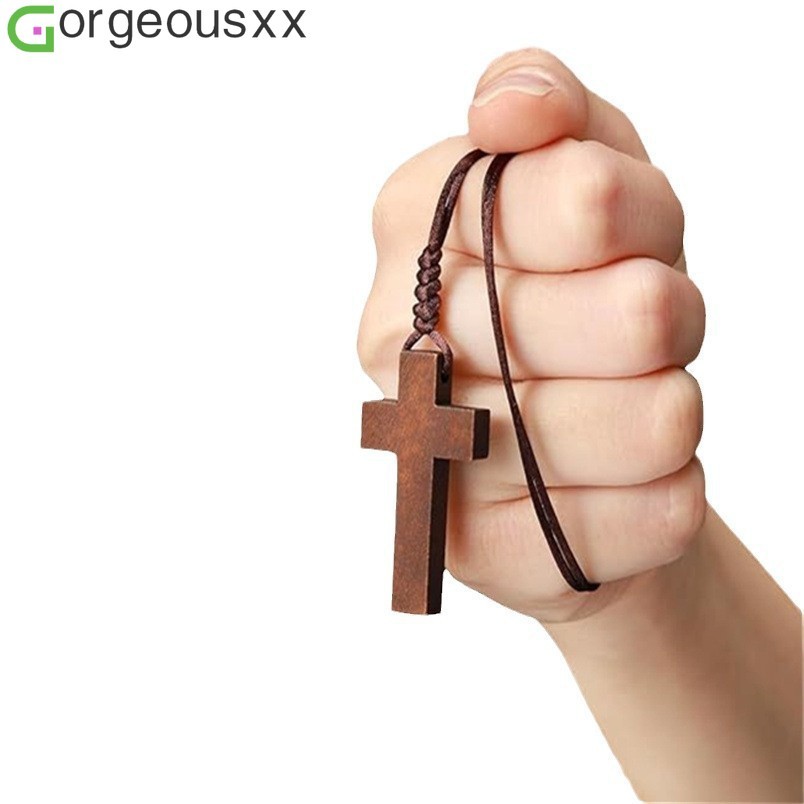 [Gorgeousxx] Artistic Retro Fashion Wooden Cross Brown Pendant Necklace for Women Jewelry