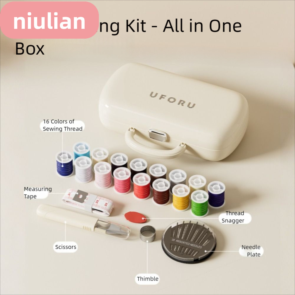 ชุดเย็บผ้ามือ NIULIAN DIY พร้อมกล่องเก็บของเย็บผ้าแบบพกพาเข็มและด้ายอเนกประสงค์สองชั้นที่ทนทานและกล่องด้ายใช้ในบ้านกลางแจ้ง