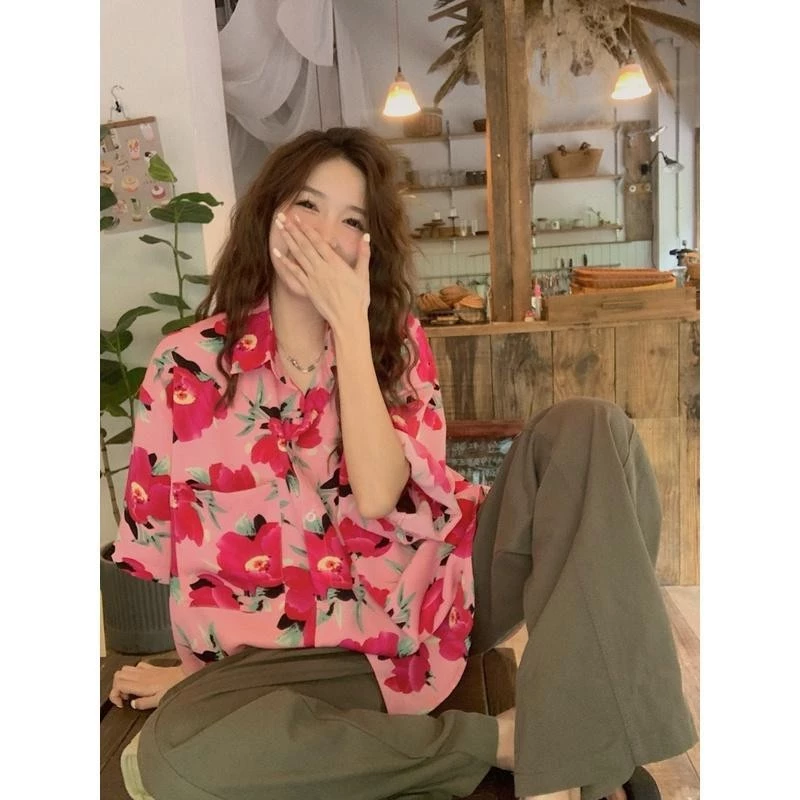 เสื้อลายดอกแขนสั้น สไตล์วินเทจ W369 thumbnail 5