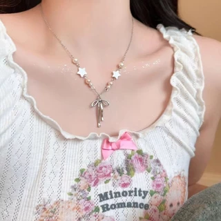 สร้อยคอมุก จี้ประดับโบว์ น่ารักหวาน สไตล์เกาหลี เข้ากับทุกชุด ของขวัญเครื่องประดับแฟชั่น สําหรับผู้หญิง
