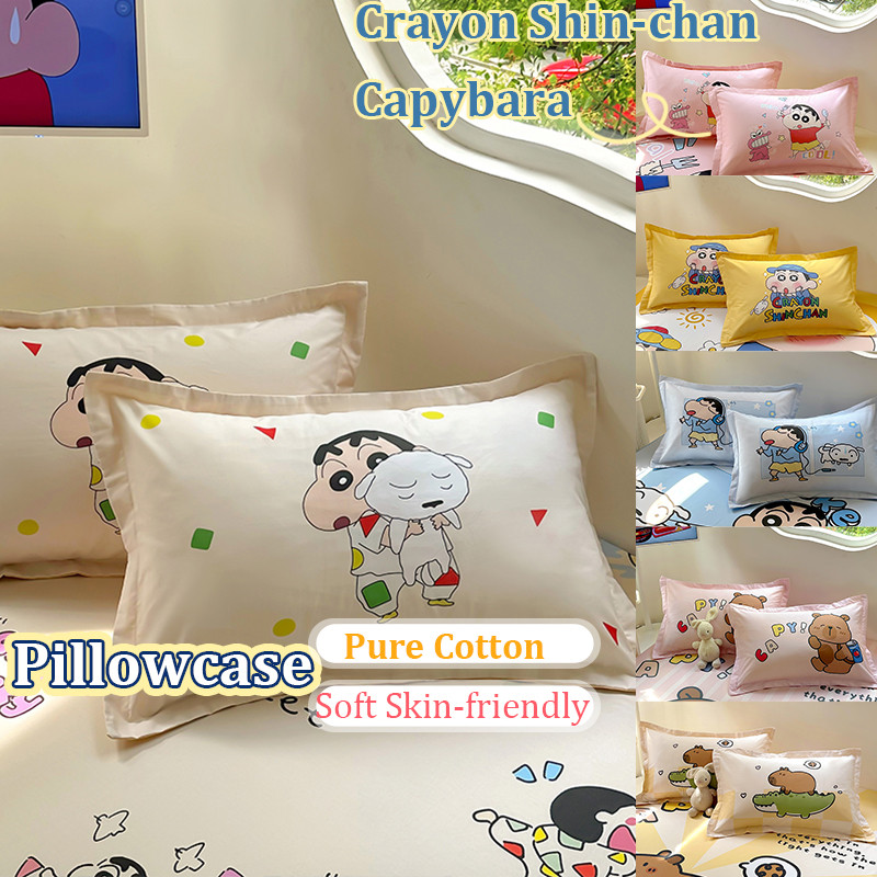 Crayon Shin-chan ปลอกหมอน Capybara หมอน ผ้าฝ้าย 100% cotton 1200เส้นด้าย เครยอน ชินจัง ปลอกหมอนคุณภาพ