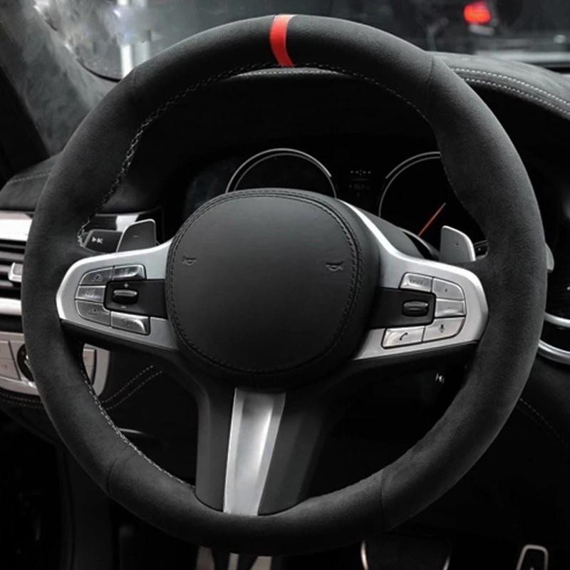 ลื่นพวงมาลัยรถ DIY หนังนุ่มสีดําหนังสําหรับ BMW G30 525i 530i 530d M550i M550d 2017 2018 G32 630i 64