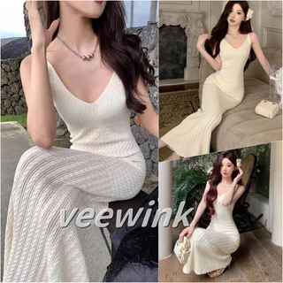 Veewink พร้อมส่งจากกทม ชุดเดรสถักสายเดี่ยว ทรงกระชับตัว ลายโครเชต์โปร่ง ใส่ชั้นในหรือใส่ออฟฟิศได้ ส่งฟรีด่วนภายใน1วัน