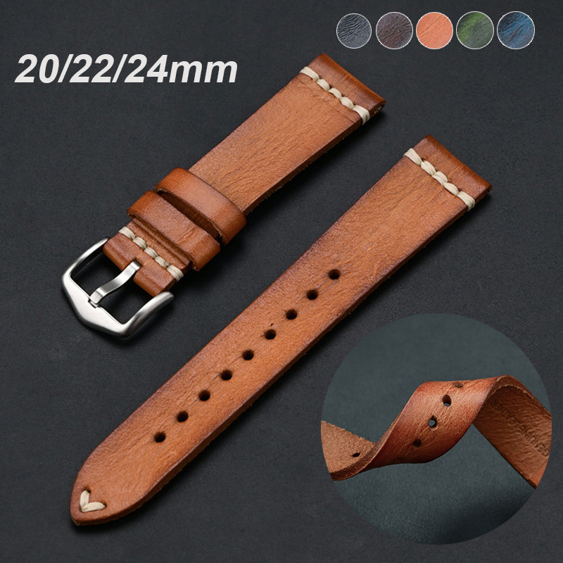 Vintage Cowhide สาย 20 มม.22 มม.24 มม.Universal Top Layer สายนาฬิกาหนังแท้สร้อยข้อมือสําหรับ Rolex S