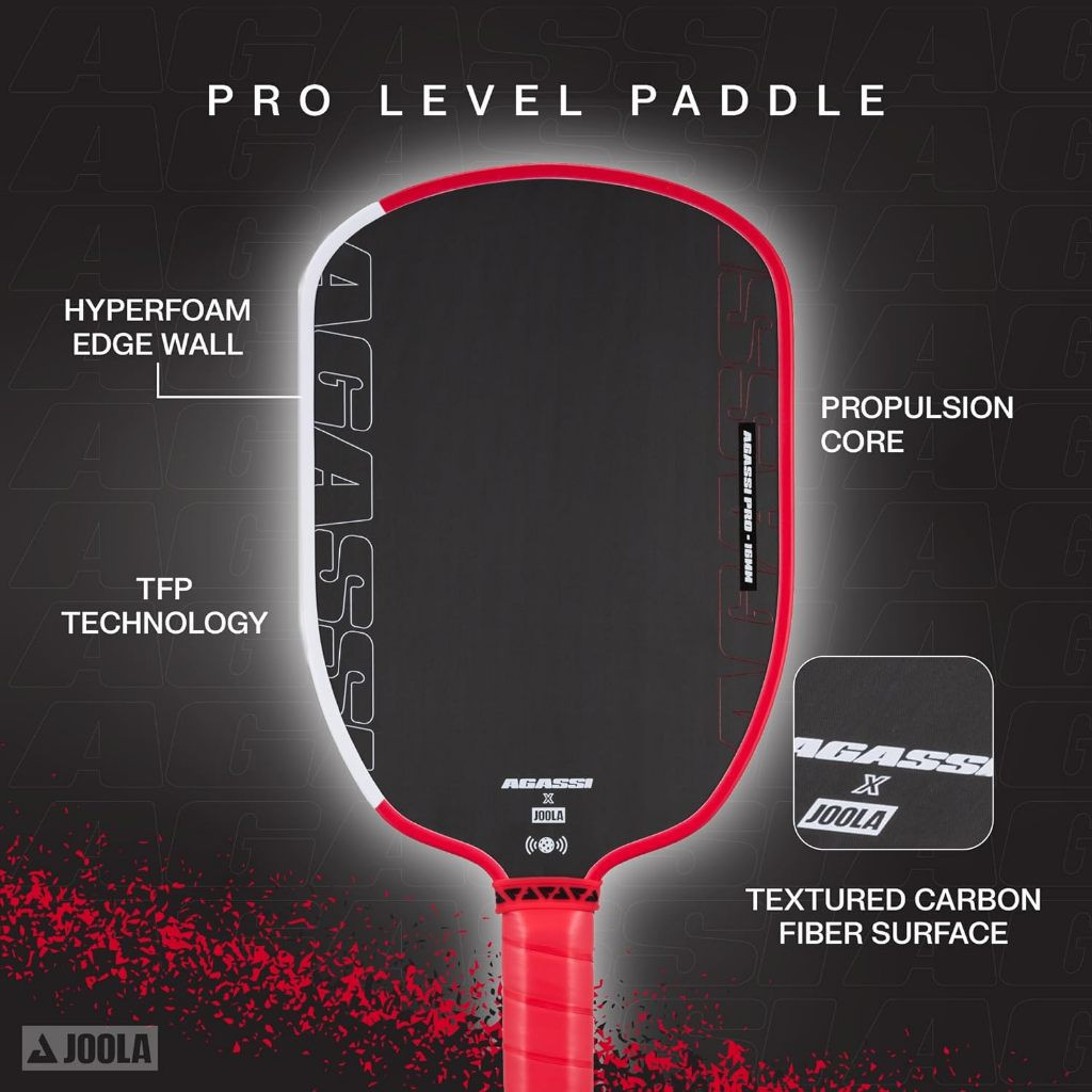 JOOLA Agassi Pro 16/14 มม. Pickleball Paddle คาร์บอนไฟเบอร์รูปร่าง UPA-A ได้รับการรับรองและ USAP PBC