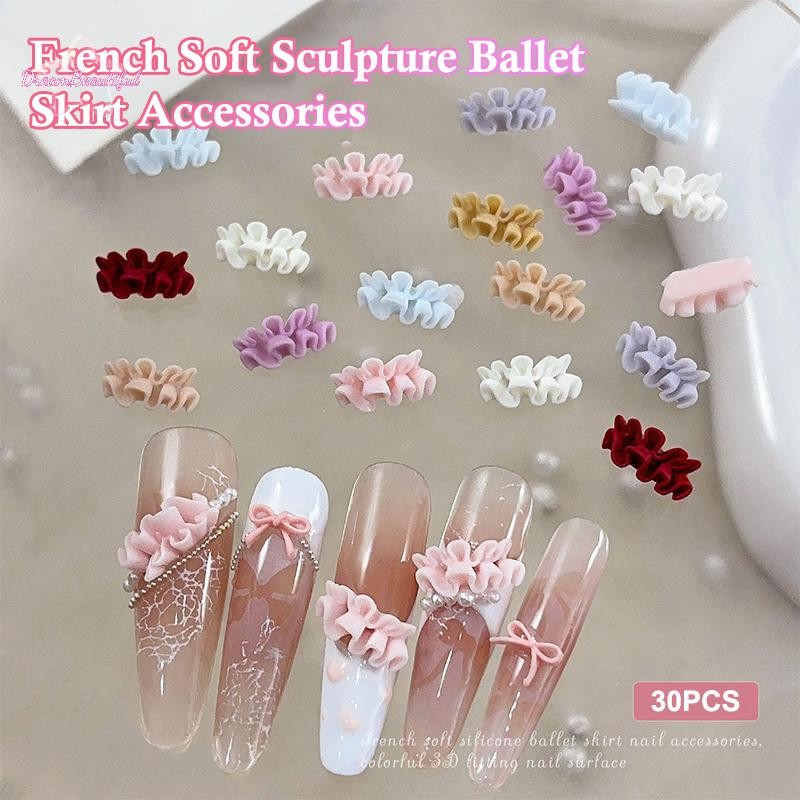<DBFl-t> 30PCS 3D French Nail Art กระโปรง Hemline Charms อุปกรณ์เสริมลูกไม้เรซิ่นโค้งสําหรับเล็บอุปกรณ์ตกแต่งใหม่