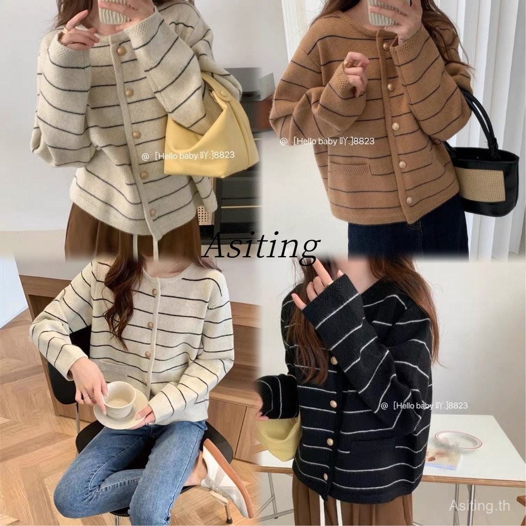 เสื้อสเวตเตอร์ถักแบบฝรั่งเศสสำหรับผู้หญิงฤดูหนาวกว้างอ่อนนุ่มด้านนอกสวมคอกลมวินเทจเสื้อกันหนาว