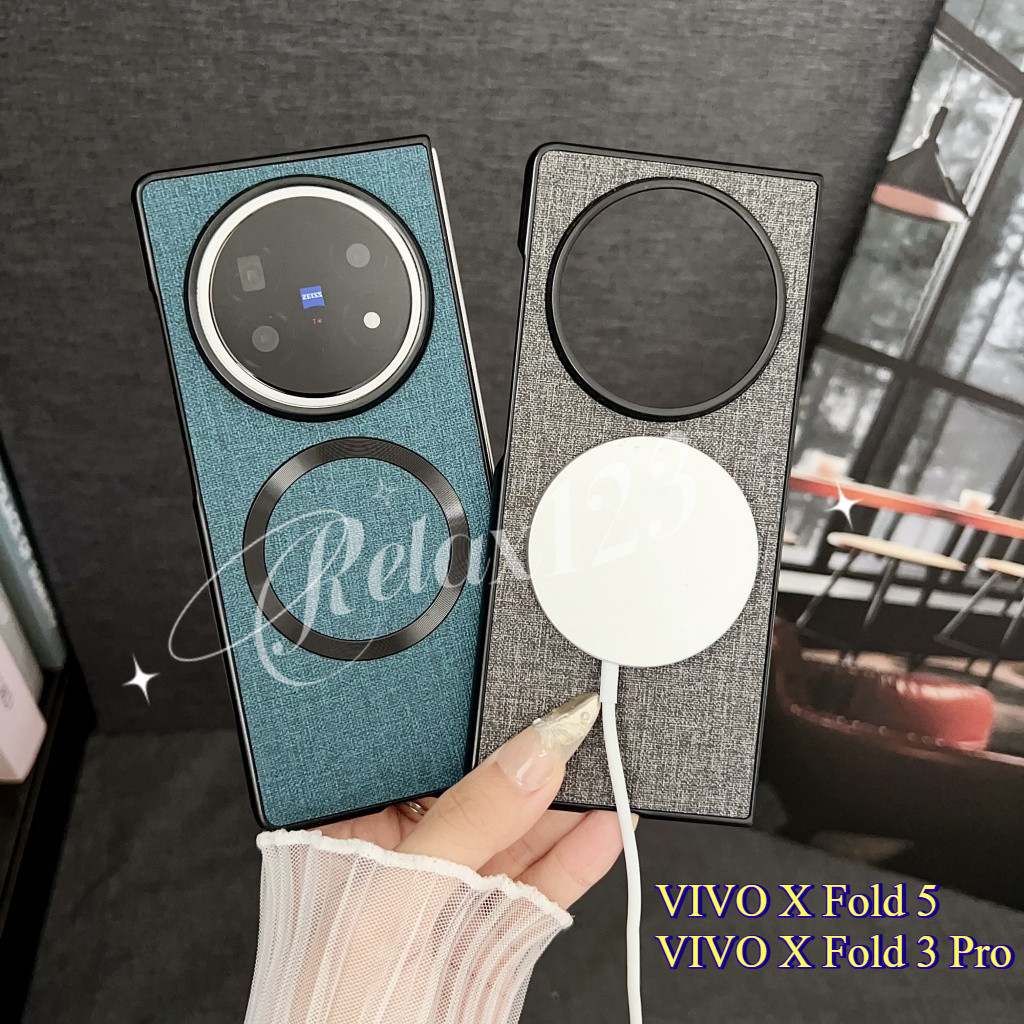 สําหรับ VIVO X พับ 5 5G 2025 กรณีหรูหรา PU ผ้าแม่เหล็กไร้สายชาร์จป้องกันปกหลังสําหรับ VIVO X Fold5 X