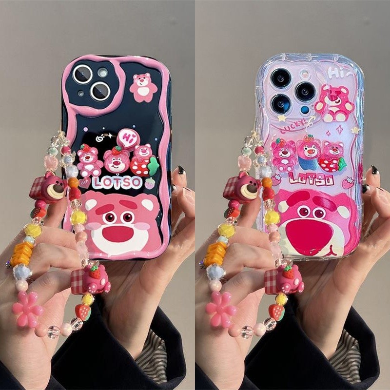 3D หูสตรอเบอร์รี่หมีล็อตโซ่เคสโทรศัพท์สําหรับ Huawei Honor 90Lite X9C SMART 5G 300 Pro Nova 5T Play 