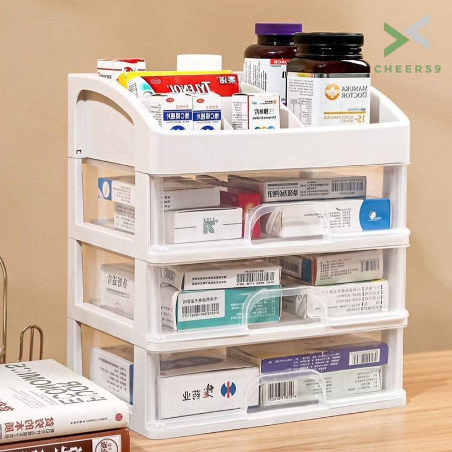 กล่องเครื่องสําอาง ชั้นวางของ ลิ้นชักเก็บของ เป็นระเบียบ ฟรีสติกเกอร์ Cheers9