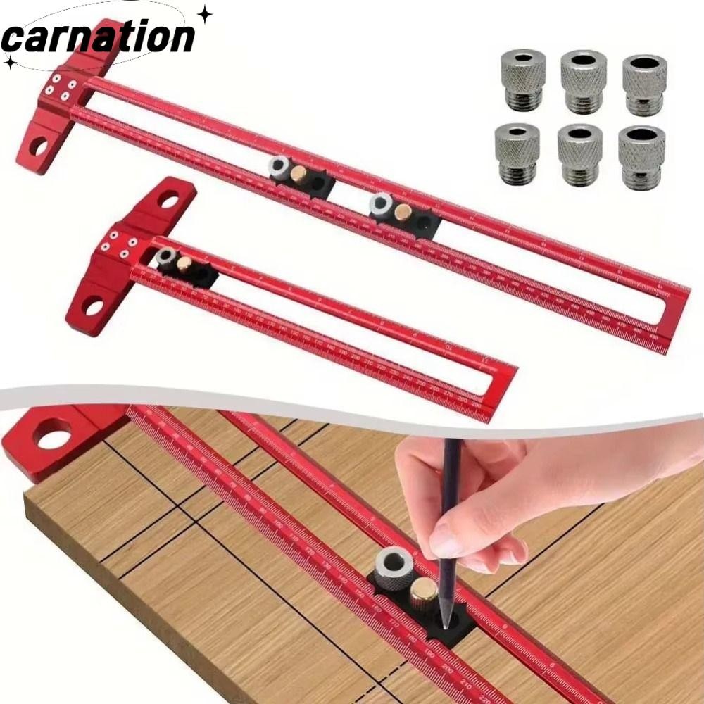 CARNATION Line Marking บรรทัด, 2 in 1 อลูมิเนียมเจาะตําแหน่งคะแนนไม้บรรทัด,แบบพกพา 300 มม./500 มม.T สแควร์เมตริกนิ้ว Scale Sciber เครื่องหมายไม้บรรทัดงานไม้