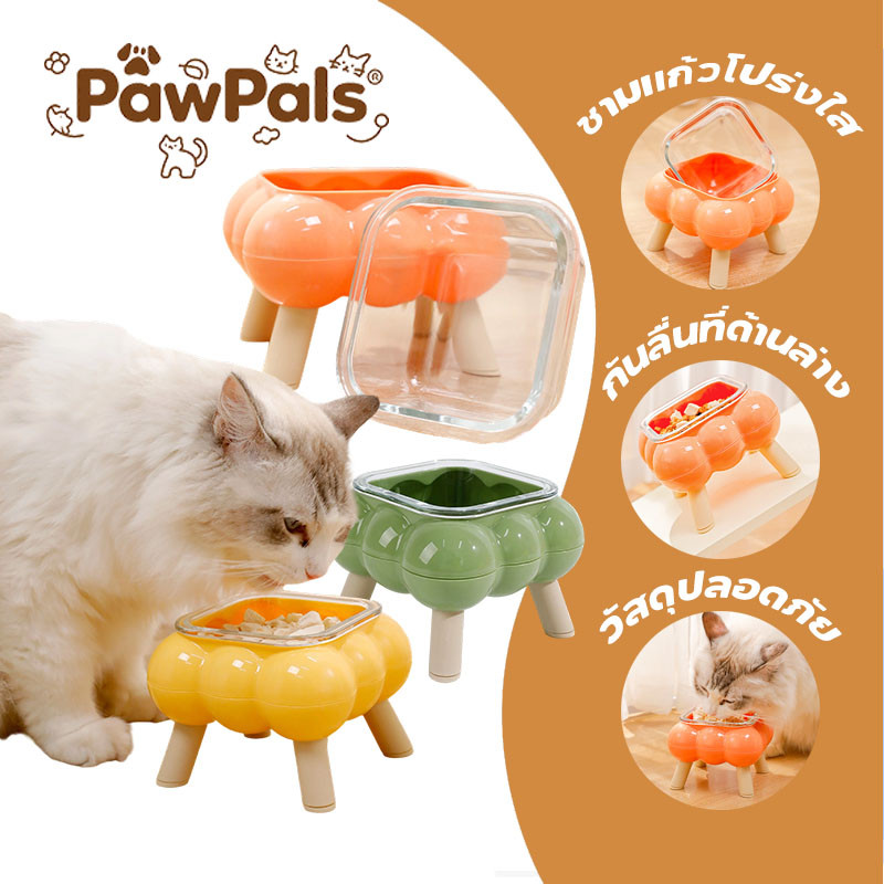 PawPals ชามอาหารสัตว์เลี้ยง (แมว/สุนัข) – ป้องกันพลิกคว่ำ, ยกระดับสูง, ถอดออกง่ายที่สะอาดง่าย, โปร่งใส