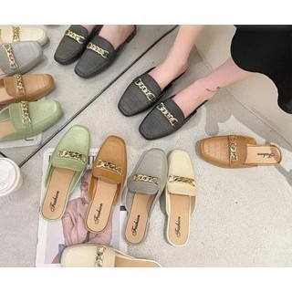 Yeppo - SP18 CHAIN SLOP SANDALS นําเข้ารองเท้าส้นแบนผู้หญิง
