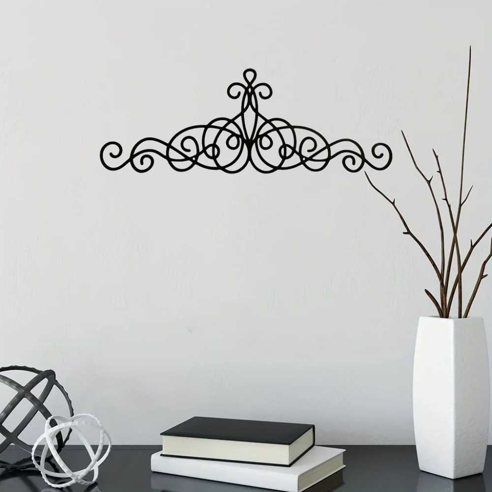 1 PC โลหะแบบดั้งเดิม Scroll Wall Art Decor - Rustic Iron Medallion, โลหะสีดํา Scroll Wall Art