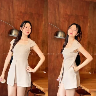 Marima Jumpsuit – จั๊มสูทขาสั้น คอเหลี่ยม แขนสั้น ดีเทลกระโปรงกางเกง ซิปหลัง มีกระเป๋า MT.STDO