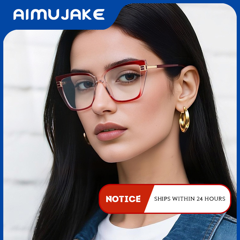 (AIMUJAKE)แฟชั่น TR90 กรอบออปติคอลหรูหราสีคู่แว่นตาป้องกันแสงสีฟ้า