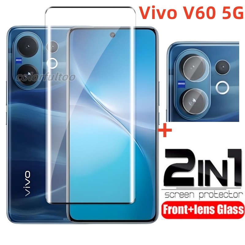 2 in 1 ป้องกันหน้าจอสําหรับ Vivo V60 Lite V 60 VivoV60Lite 4G 5G 2025 9H HD คลุมทั้งหมดกระจกนิรภัยโทรศัพท์ด้านหน้า Fim กล้องป้องกันหน้าจอกลับเลนส์ป้องกันฟิล์ม