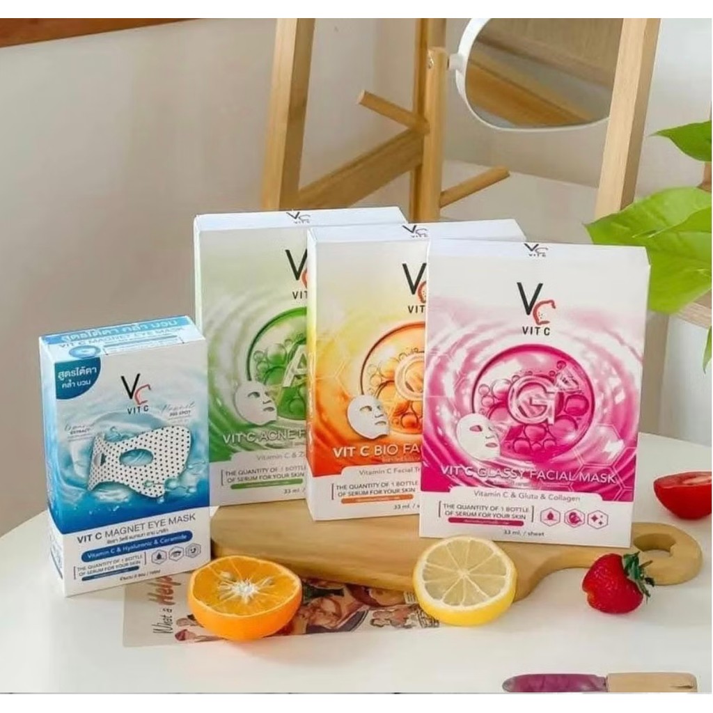 (6ซอง/กล่อง) Vc Vit C Mask 33ml. วิตซี น้องฉัตร แผ่นมาสก์หน้า