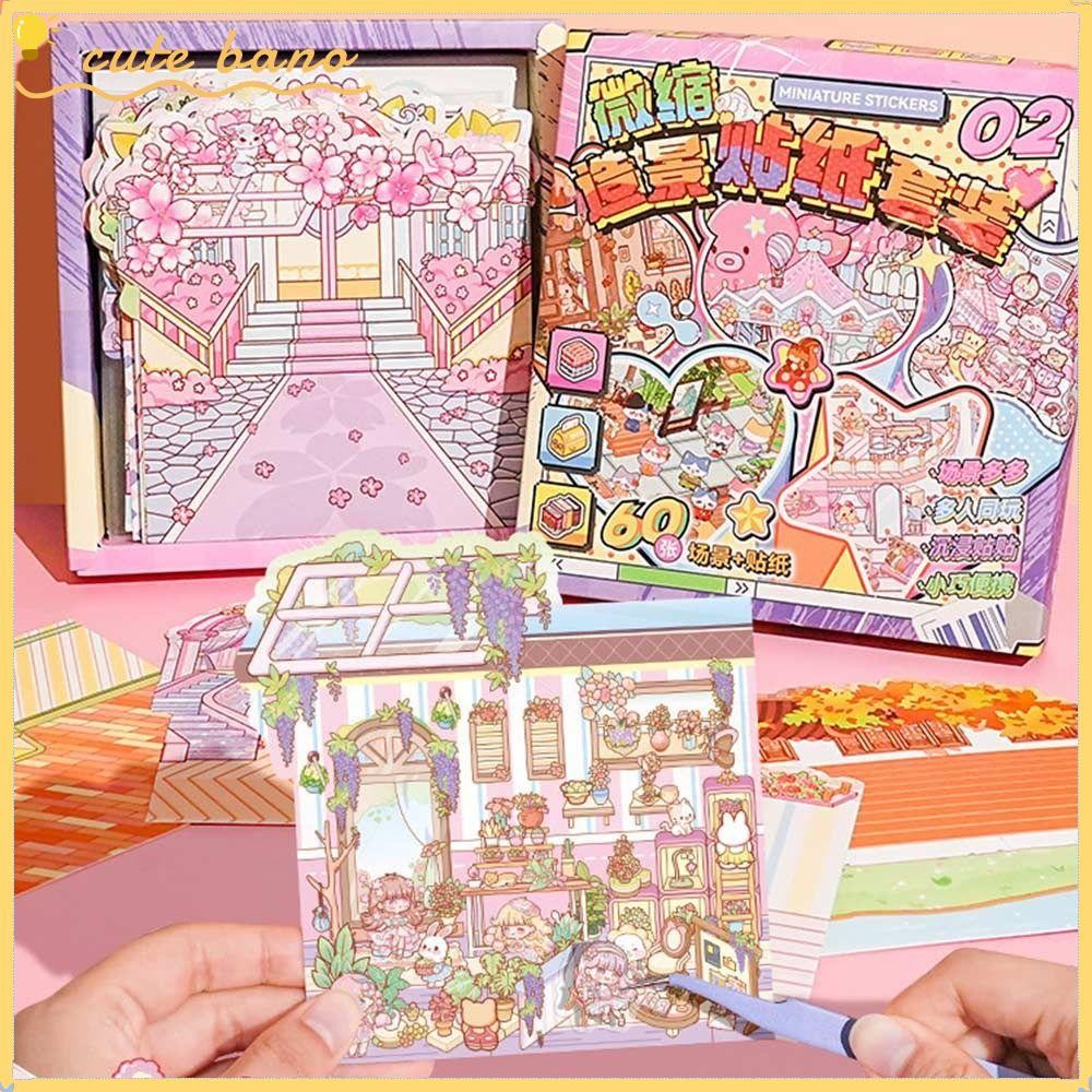 BANO Visual Stacking Sticker, Visual Stacking PET Miniature Scene Sticker, DIY Cartoon Notebook Stic