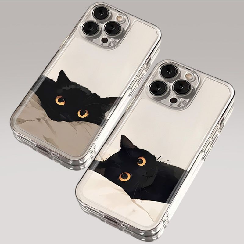 SAMSUNG สําหรับSamsung Galaxy A56 A55 A35 A36 A54 A53 A34 A14 A15 A16 A25 A26 5Gเคสโทรศัพท์น่ารักแมวดําคู่สัตว์น่ารักซิลิโคนใสการ์ตูนโปร่งใสนุ่ม