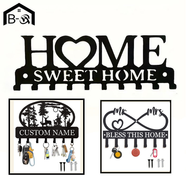 BHQ ตะขอกุญแจติดผนังโลหะ แข็งแรงทนทาน ที่แขวนเสื้อ กุญแจ กระเป๋า พร้อมของตกแต่งสวยงาม สำหรับ