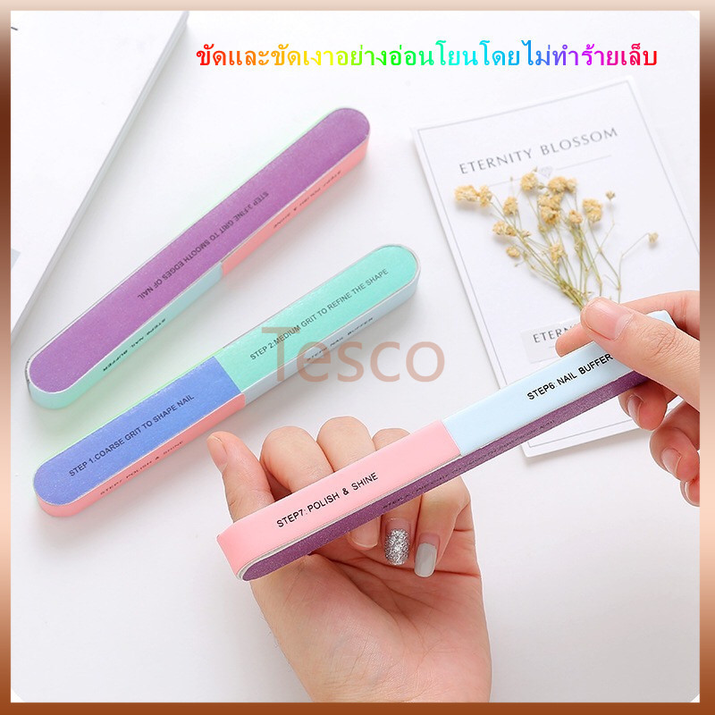 Tesco แถบขัดตะไบเล็บพิมพ์ลาย แถบขัดเงาหกด้าน เครื่องมือทำเล็บ แถบขัดเล็บ เครื่องเจียรเล็บ