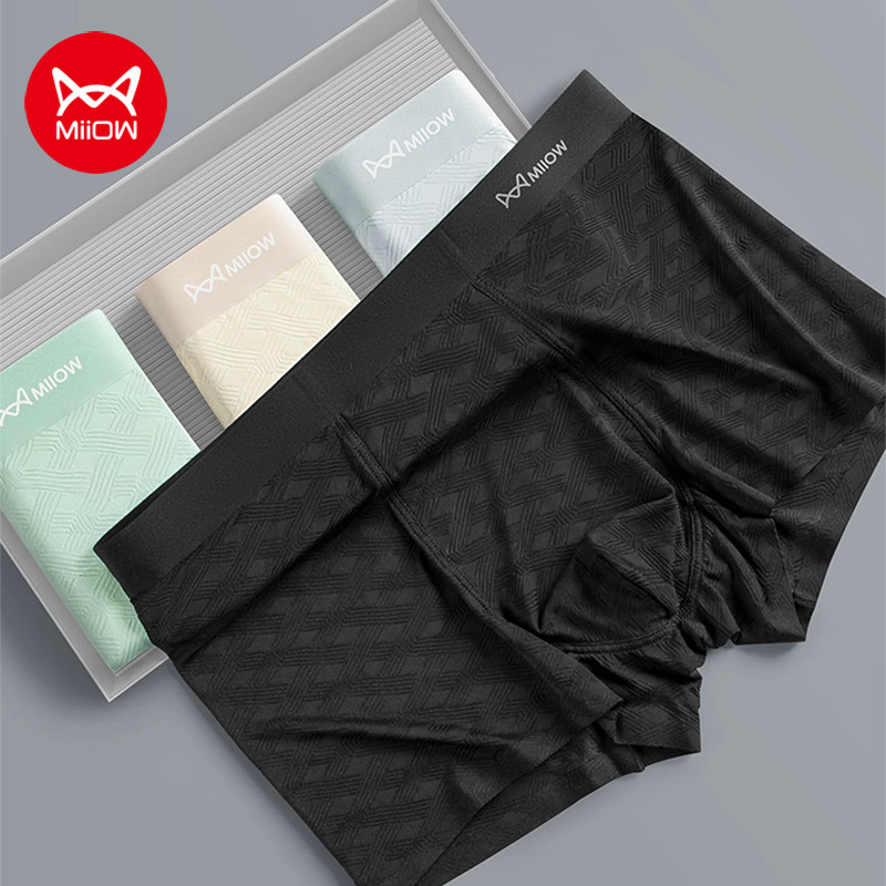 MiiOW 3 ชิ้นผ้าไหมน้ําแข็ง 10A Antibiotic Mint Crotch ผู้ชายชุดชั้นในนักมวย Breathable Man กางเกง M1611