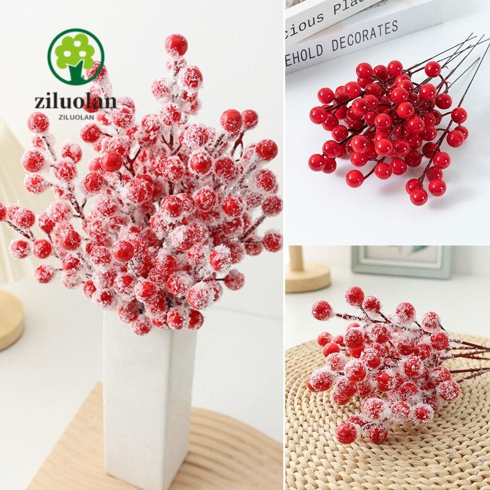 ZILUOLAN 10PCS Christmas Berry สาขา, Frost DIY อุปกรณ์เสริมสีแดง Berries สาขา, Creative สีแดงห่อเครื